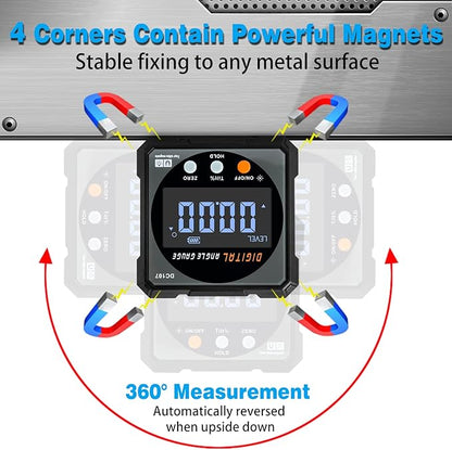 Digital Angle Finder with Electronic Laser - 4-side Strong Magnetic Angle Gauge, Cube Inclinometer with Backlight, Table Saw Miter Protractor, Woodworking Measuring Tool, Level Box for Hanging
