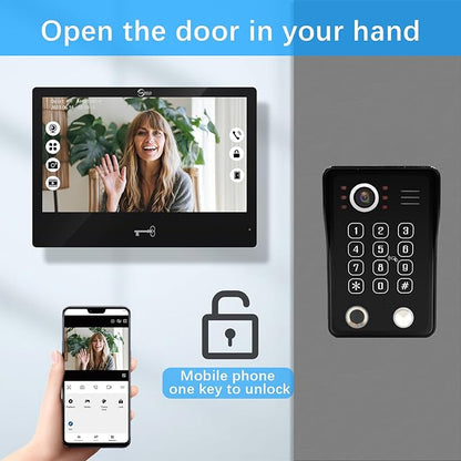 Wired Video Apartment Intercom System,Door Phone Kit,10 Inch Touch Monitor with 1080P HD Doorbell Camera,Supporting Motion Detecting 5 in 1 RFID Card Unlcking for Home Villa (1 Doorbell + 2 Monitor)