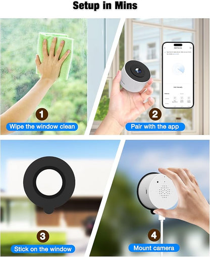 Atfoyer 2K Window Camera for Home Security with Full Color Night Vision, 2.4GHz WiFi Indoor Security Cameras, Human & Motion Detection, 24/7 Monitoring, 2 Way Talk, Easy Install