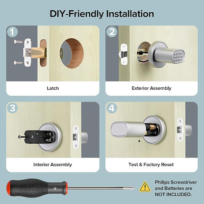 ThorBolt Door Lock Knob with Keypad Keyless Entry Door Knob Electric Coded Indoor Door Knob for Interior Doors Thickness up to 2-1/4", Bedroom, Home Office, Garage, 4xAA Alkaline Battery, M1 Silver
