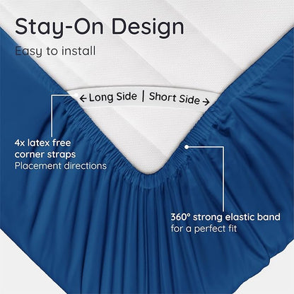 Bambaw 100% Viscose Derived from Bamboo Full Fitted Sheet, Cooling Fitted Sheet Full Size, Navy Blue Fitted Sheet Only, 15’’ Deep Full Bed Fitted Sheet Only, Full Mattress Fitted Sheet (Navy Blue)