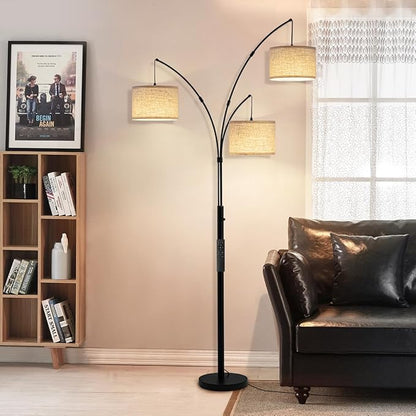 Fansdrick Floor Lamps for Living Room, 2400LM Super Bright Arc Floor Lamp with Remote Control, 3 Light Tall Floor Lamps with Stepless Dimmable, 80" Mid Century Tree Floor Lamp for Bedroom, Office