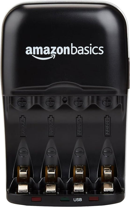 Amazon Basics Rechargeable Battery Charger for AA & AAA Nickel-Metal Hydride (NiMH) Batteries with USB Charging Port, Black