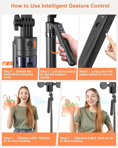 Yeaki 71” Auto Face Tracking Tripod for iPhone with Light,360° Rotating Phone Stand with Rechargeable Remote Control for TikTok Vlog Video Recording, Phone Tripod for Android Camera/GoPro/Ring Light