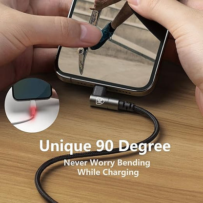 90 Degree iPhone Charger 6FT, [Apple MFi Certified] 3Pack Fast Charging Cables Cord,6Feet Right Angle Nylon Braided USB Lightning Cable for iPhone 14/13/12/11/Pro/Max/Mini/X/Plus/8/7/6/5S/Plus/iPad