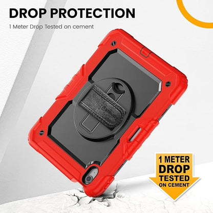timecity Case for iPad Air 11 Inch M3/ M2 (2025/2024), 360° Rotating Stand, Pencil Holder & Wireless Charging, Shockproof with Screen Protector & Shoulder Strap - for Designers, Red