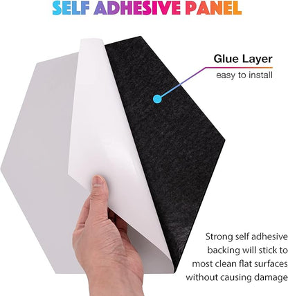 Sonic Acoustics Self-Adhesive 12 Pack Hexagon Acoustic Panels, 14" X 12" X 0.4" High Density Sound Absorbing Panels Sound Proof Insulation Beveled Edge Studio Treatment Tiles-Black