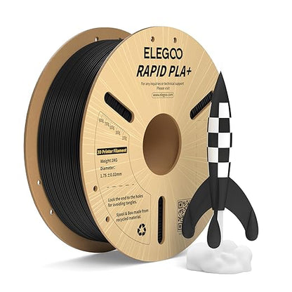 ELEGOO Rapid PLA Plus Filament 1.75mm Black 1KG, PLA+ 3D Printer Filament for 30-600 mm/s High Speed Printing, Dimensional Accuracy +/- 0.02 mm, 1kg Cardboard Spool(2.2lbs)