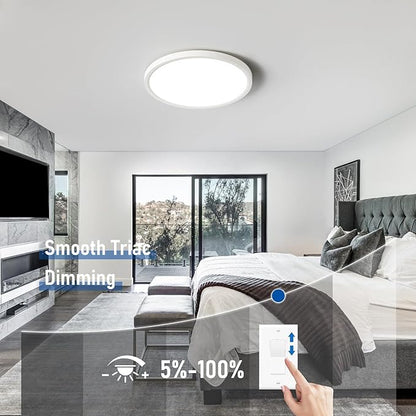 YELIOLED 12 Inch Slim Dimmable LED Flush Mount Ceiling Light Fixtures, 24W 2640LM 3000K/4000K/5000K, House Upgrade Led Lights for Bedroom Hallway Laundry Room Rental Units, 240W Equiv., Black