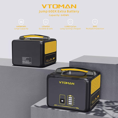VTOMAN Jump600X 600W Portable Power Station with 640Wh Extra Battery, 939Wh Solar Generator LiFePO4 Battery, Peak 1200W AC Outlet, PD 60W USB-C, 3x12V/10A DC for Outdoor Camping, Off-grid, Home Backup