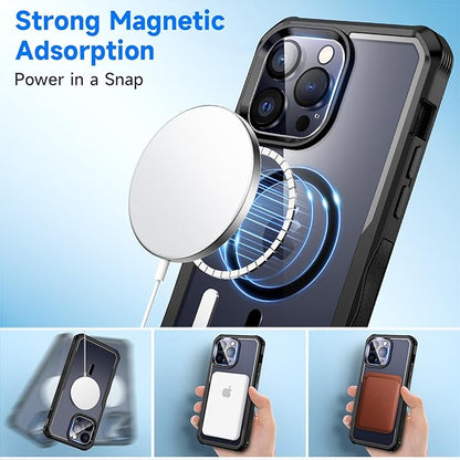 seacosmo for iPhone 15 Pro Max Case, Full Body Bumper with Built-in 9H Tempered Glass Privacy Screen and Camera Lens Protector, Compatible with MagSafe, Shockproof 15 Pro Max Phone Case, 6.7", Black