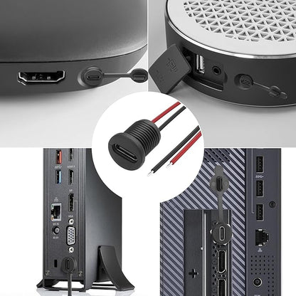 Gebildet 10pcs Type-C Female Chassis 2 Pin Wire 24AWG Waterproof Jack Connectors 3A USB C Pigtail Cable Extension Socket Plug