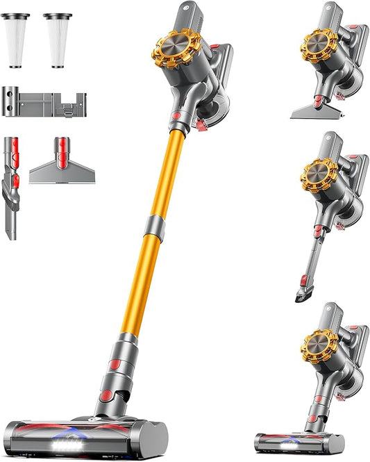 CHEBIO Cordless Vacuum Cleaner, 500W/45Kpa/60Mins Vacuum Cleaners for Home with LED Display, Anti-Tangle Stick Vacuum, 1.5L Dust Cup, 8 in 1 Lightweight Wireless Vacuum for Hard Floor/Carpet/Pet Hair