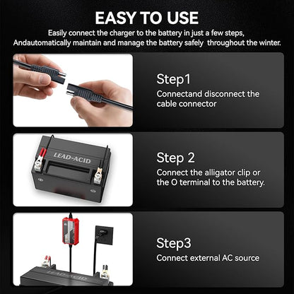 [3-Pack] 1000mA Car Battery Charger, FOVAL 12V Fully Automotive Battery Charger Maintainer, Trickle Charger, Float Charger and Desulfator for Motorcycle, ATV Car Lawn Mower and Lead Acid Batteries