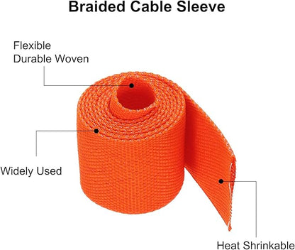 MECCANIXITY Braided Cable Sleeves Heat Shrinkable Fabric Sleeving, 1" 3ft Orange 2:1 Ratio Heat Shrinkable Cord Protector for Harness Cable, Network Cable Protection, Cable Management