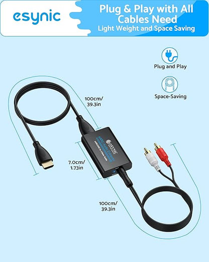 eSynic 7 FT Long eARC/ARC Audio Extractor-Plug & Play-Only Work For HDTV ARC/eARC Interface-192KHZ ARC to RCA&3.5MM Aux Adapter From HDTV to 3.5MM Headphone&L/R Stereo Audio System-No Optical Soundbar