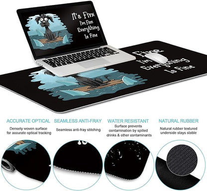 LIMKRIAN Funny Dog Mouse Pad Set Large Desk Mat With Wrist Rest for Gaming, Ergonomic Mousepad, Keyboard Mat, Cup Coaster Set, Office Accessories - It's Fine