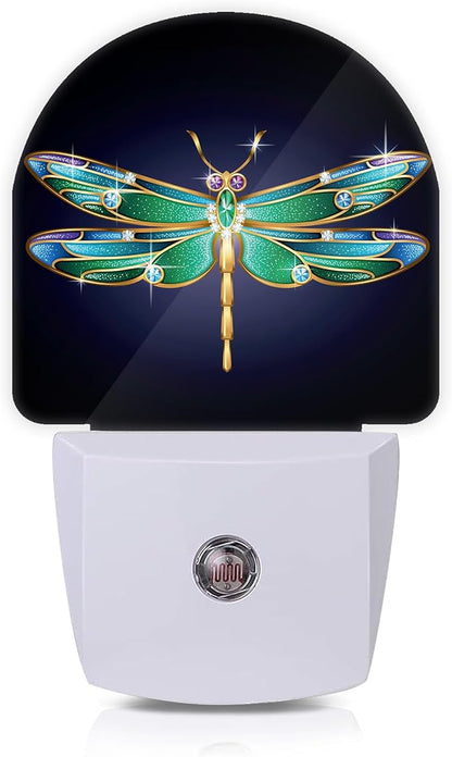 Axxitude Green Dragonfly Night Lights Plug into Wall for Girls Boys Room,Night Light LED Lamp Dusk to Dawn Sensor Round Lamp for Bedroom Bathroom Hallway Home Wall Decor Nightlight