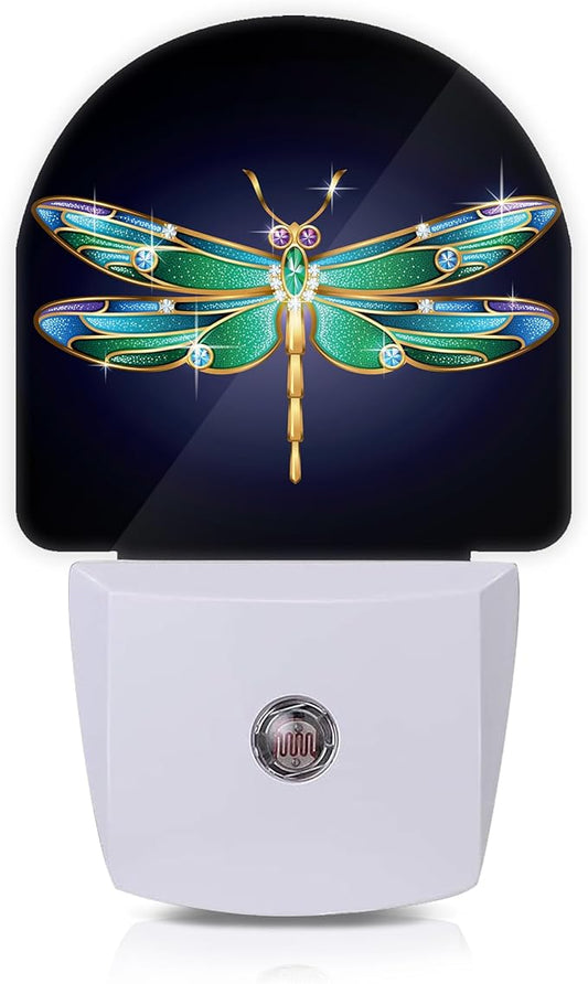 Axxitude Green Dragonfly Night Lights Plug into Wall for Girls Boys Room,Night Light LED Lamp Dusk to Dawn Sensor Round Lamp for Bedroom Bathroom Hallway Home Wall Decor Nightlight