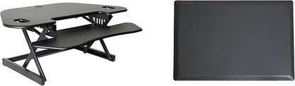 Rocelco 46" Height Adjustable Corner Standing Desk Converter with Anti Fatigue Mat BUNDLE, Quick Sit Standup Dual Monitor Riser, Computer Workstation-Keyboard Tray, (R CADRB-46-MAFM), Black