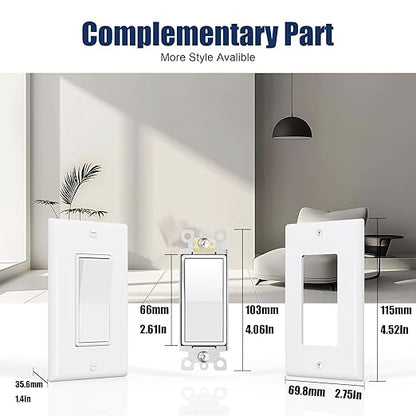 ThunderWay 3 Way Decorator Light Switch with Wall Plates, 15A 120/277V Decora Three Way Electrical Wall Paddle Rocker Switches Replacement, Residential Grade, UL Listed, Glossy White(30 Pack)