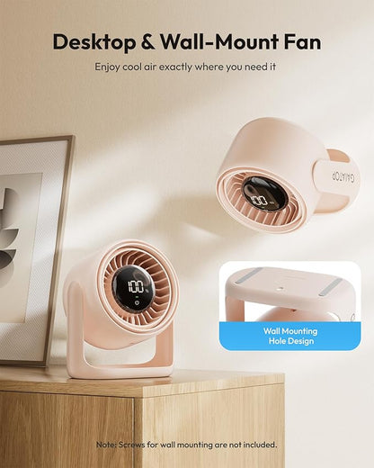 Gaiatop Desk Fan with Touch Control, 4000mAh Battery, 5 Speeds Ultra Quiet Bedroom Fan with LED Display, 90° Tilt, 7.7 Inch USB-C Rechargeable Desktop Fan for Dorm Office Room Home Office, Pink