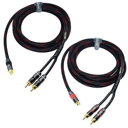 Arklove 5ft Shielded RCA Splitter Subwoofer Stereo Audio Video Cable 1 Female to 2 Male Dual Speaker Y Adapter Connector Extension Cord 24k Gold Plated(2 Pack)