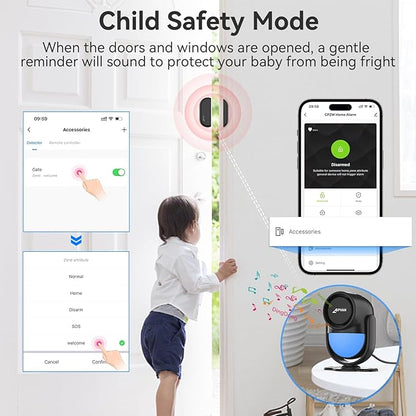 CPVAN WiFi Motion Sensor Alarm, 125dB Wireless DIY Smart PIR Motion Detector with 4 Door/Window Sensors for Home Security System - On Spot Alarm & APP Alert, Black