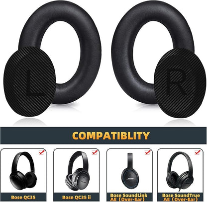 Premium Replacement Ear Pads for Bose QC35 & QC35ii Headphones Made by GEVO- Comfortable Adaptive Memory Foam and Extra Durable - Fits QuietComfort 35 & 35ii / SoundLink 1&2 AE（Over-Ear） (Black)