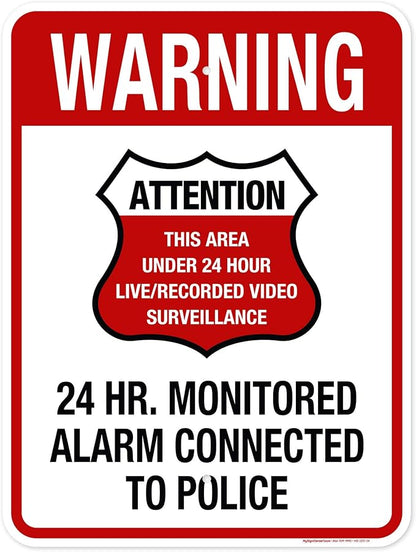 Warning 24 HR. Monitored Alarm Connected To Police Sign, 18x24 Inches, Rust Free .063 Aluminum, Fade Resistant, Made in USA by My Sign Center