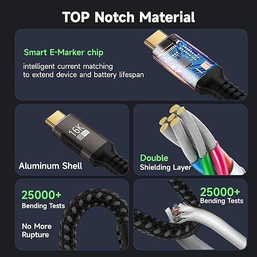 Short 90 degree USB C Cable 1FT Compatible With Thunderbolt 5/4,USB 5/4 right angle Cable 80Gbps Data Transfer,Type-C 240W Fast Charging,USB C Cable 16K@60Hz/8K@120Hz Video Output for Monitor/Display.