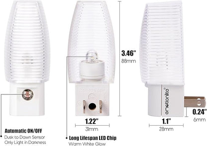 Emotionlite Plug in Night Light, Warm White LED Nightlight, Dusk to Dawn Sensor, Kids, Nursery, Bedroom, Bathroom,Hallway, Stairs, Kitchen, 4 Pack