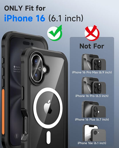 seacosmo for iPhone 16 Case, Full Body Bumper with Built-in 9H Tempered Glass Privacy Screen Protector and Camera Lens Protector, Compatible with MagSafe, Shockproof Phone Cover, 6.1", Black