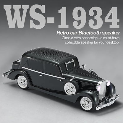 WSTER Vintage Car Bluetooth Speaker, Retro Classic Model with Powerful Sound, Built-in Mic, TWS Dual Pairing, Multi-Interface Output, Portable Wireless Outdoor Speaker for Parties & Beach (Black)