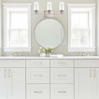 WINSHEN Bathroom Light Fixtures 3-Lights Seeded Glass in Brushed Nickel Finish, 23.6-Inches Vanity Lighting Bath Wall Mount Lamp for Kitchen Living Room Workshop