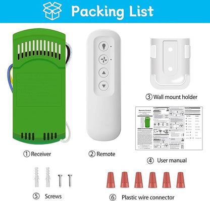 Ceiling Fan Remote Control Kit with Receiver, Replacement for Hunter 99770, 99772, 99392, 99813, Universal 3-Speeds Remote Control Kit, Fans Control with Dimmer