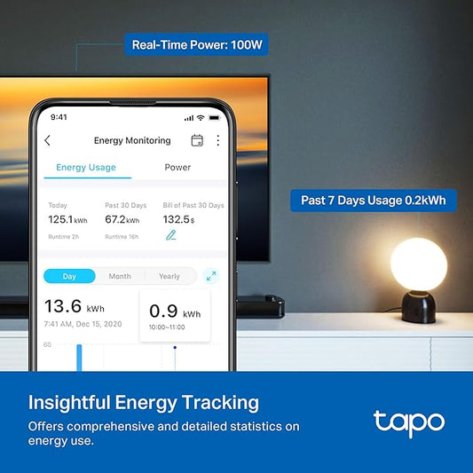 TP-Link 𝗧𝗮𝗽𝗼 Smart Plug Wi-Fi Mini, Energy Monitoring, Compatible with Alexa & Google Home & Samsung SmartThings, Timer, 15A/1800W Max, ETL Certified, 2.4G Wi-Fi Only, Tapo P115(4-Pack)