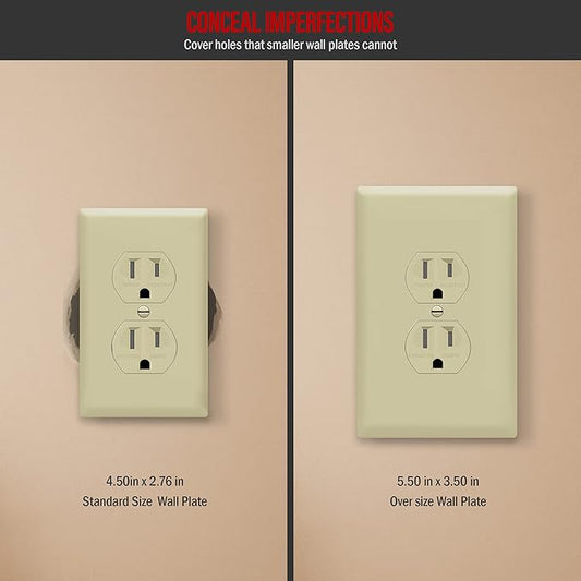 ENERLITES Duplex Receptacle Outlet Wall Plate, Jumbo Electrical Outlet Covers, Gloss Finish, Oversized 1-Gang 5.51" x 3.50", Polycarbonate Thermoplastic, 8821O-I-10PCS, Ivory, 10 Pack