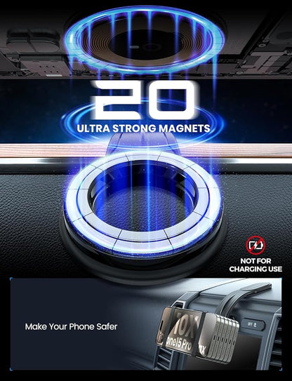 eSamcore for MagSafe Car Mount Detachable, Bendable Aluminum Arm Magnetic Phone Holder for Car【20 Strong Magnets】 Cell Phone Mount for Car Dash Fit iPhone 16 15 14 13 Pro Max Mini Mag Safe Accessories