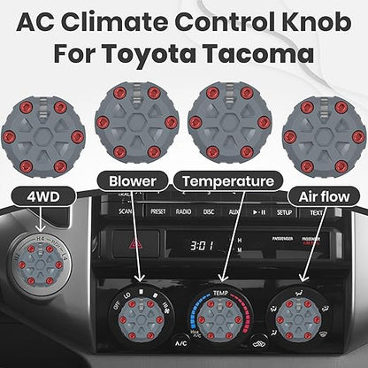 4 Pack - 2nd Gen Tacoma Accessories AC Knob Upgrade - 2005,2006,2007,2008,2009,2010,2011,2012,2013,2014,2015 Tacoma Climate Control Dial Mods Set - for Toyota Interior Replacement Kit