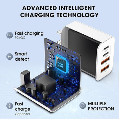USB C Charger Block, 2 Pack 40W 4-Port iPhone Charger Fast Charging Multiport PD 3.0 & QC 4.0 Double Quick Charge, Compatible with iPhone 16/15/14/13/12/11，Pro Max，iPad, Samsung (White)