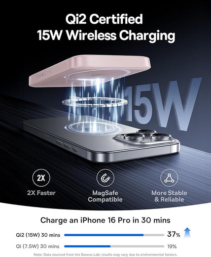 Baseus for MagSafe Portable Charger, Qi2 Certified 15W Wireless Magnetic Power Bank 10000mAh with USB-C Cable 22.5W PD Charging, Battery Pack Compatible with iPhone 17/16/15/14/13 Pro/Pro Max Series