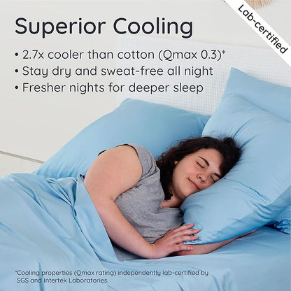 Bambaw 100% Viscose Derived from Bamboo Fitted Sheet Only, Cooling Fitted Sheet with Elastic Corner Straps, 15’’ Deep Pocket Full Size Fitted Sheets Only, Soft Full Bottom Sheets Only (Dream Blue)