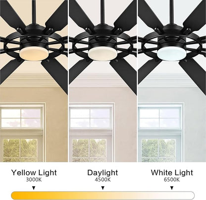 ELEHINSER 72 Inch Ceiling Fan with Lights and 3 Downrods, 8 Plywood Blades, 6-Speed Noiseless Reversible DC Motor, 3CCT, Windmill Ceiling fan for Kitchen Bedroom Living Room, Matte Black
