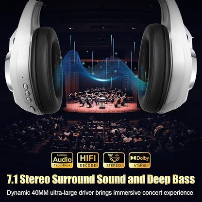 Ordtop 2.4GHz Wireless Gaming Headsets for PS5/PS4/Switch, 2026 RGB Noise Cancelling Over-Ear Headphones with 7.1 Surround Sound, 40mm Drivers, 276g Ultraligero, Memory Foam, 45H Gaming Headphones