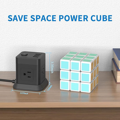 Extension Cord 15 ft, FDTEK Flat Plug Power Strip with 4 Widely Spaced Outlet with 3 USB, Extension Cord with Multiple Outlets for Indoor Home Office, Dorm Room Essentials