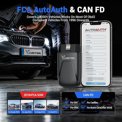 VDIAGTOOL D200 OBD2 Scanner Bluetooth, 2026 Bidirectional Scan Tool with Free Updates, 26 Resets (Upgradeable to 49+), Full System Car Scanner Diagnostic Tool, Throttle Relearn, FCA AutoAuth & CAN-FD