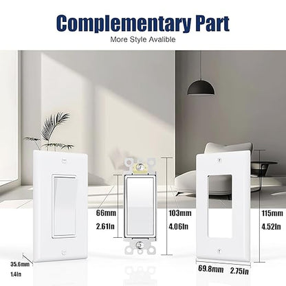 ThunderWay 3 Way Decorator Light Switch with Wall Plates, 15A 120/277V Decora Three Way Electrical Wall Paddle Rocker Switches Replacement, Residential Grade, UL Listed, Glossy White(10 Pack)