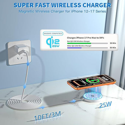 [Apple Qi2.2 Certified]Magnetic Wireless Charger, 10FT 25W iPhone Magsafe Charger Fast Phone Charging Pad Wireless Magnetic Braid Cable Charge for iPhone 17/17 Pro/17 Pro Max/Air/16 ProMax/15/14/13/12