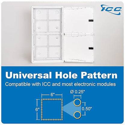 ICC 28” Plastic Structured Wiring Enclosure, Media Enclosure with Voice, Data, and Video Modules with Cover, Recessed Wall Box for Distribution of Networking Services, White